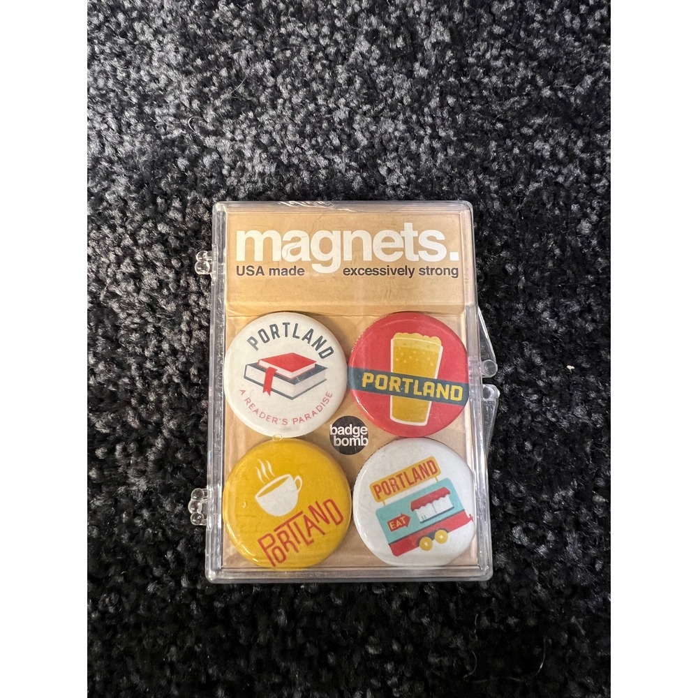 Badge Bomb Portland Magnets Set of 4 Reader's Paradise Beer Food Excessive
